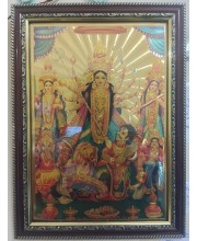 Hitech Sales Lord Maa Durga Family Light Weighted photo Frame Waterproof Acrylic 3d photo with Wooden Frames for Table, Temple Wall, Mandir, Gym, and Outdoor Spaces, Home Decor