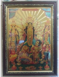 Hitech Sales Lord Maa Durga Family Light Weighted photo Frame Waterproof Acrylic 3d photo with Wooden Frames for Table, Temple Wall, Mandir, Gym, and Outdoor Spaces, Home Decor