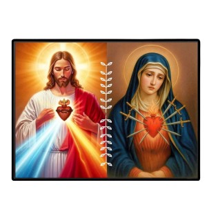 Jesus And Immaculate Heart Of Mary Laminated Photo - 13x15 Inches, Divine Blessings For Home & Office And Temple Decoration (F16186)