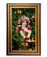 Lord Krishna Digital Golden Balck Color Photo Frame | Hindu Religious Wall Decor | 18x24 Inches - Inspirational Wall Art For Office, Home Decor - Ideal Spiritual Gift (F16478)