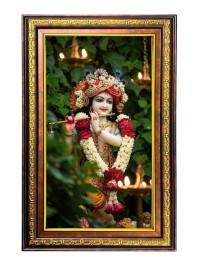 Lord Krishna Digital Golden Balck Color Photo Frame | Hindu Religious Wall Decor | 16x22 Inches - Inspirational Wall Art For Office, Home Decor - Ideal Spiritual Gift (F16478)