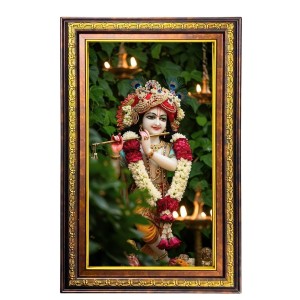 Lord Krishna Digital Golden Balck Color Photo Frame | Hindu Religious Wall Decor | 10x16 Inches - Inspirational Wall Art For Office, Home Decor - Ideal Spiritual Gift (F16478)