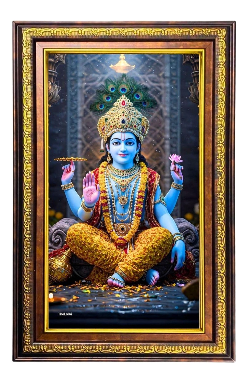 Lord Vishnu Digital Golden Balck Color Photo Frame | Hindu Religious Wall Decor | 14x20 Inches - Inspirational Wall Art For Office, Home Decor - Ideal Spiritual Gift (F16863)