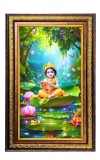 Lord Krishna Digital Golden Balck Color Photo Frame | Hindu Religious Wall Decor | 18x24 Inches - Inspirational Wall Art For Office, Home Decor - Ideal Spiritual Gift (F16801)