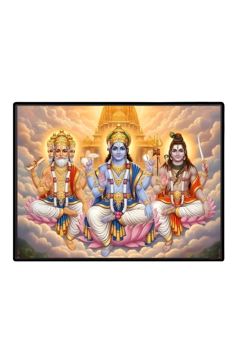 Lord Brahma VISHNU Mahesh Laminated Photo - 13x15 Inches, Divine Blessings For Home & Office And Temple Decoration (F16052)