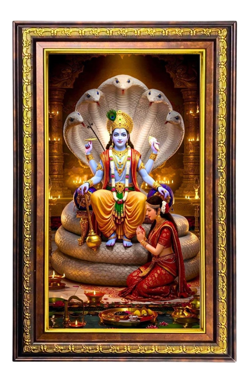 Lord Vishnu Digital Golden Balck Color Photo Frame | Hindu Religious Wall Decor | 14x20 Inches - Inspirational Wall Art For Office, Home Decor - Ideal Spiritual Gift (F16866)