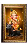 Lord Ganesha Digital Golden Balck Color Photo Frame | Hindu Religious Wall Decor | 12x18 Inches - Inspirational Wall Art For Office, Home Decor - Ideal Spiritual Gift (F16828)