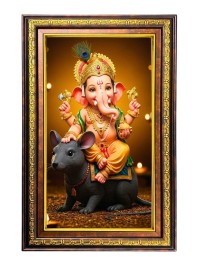 Lord Ganesha Digital Golden Balck Color Photo Frame | Hindu Religious Wall Decor | 14x20 Inches - Inspirational Wall Art For Office, Home Decor - Ideal Spiritual Gift (F16828)