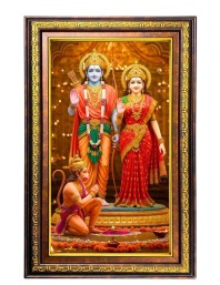 Lord Rama And Sita And Hanuman Digital Golden Balck Color Photo Frame | Hindu Religious Wall Decor | 16x22 Inches - Inspirational Wall Art For Office, Home Decor - Ideal Spiritual Gift (F16552)