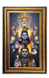 Bramha Vishnu Shiva Digital Golden Balck Color Photo Frame | Hindu Religious Wall Decor | 10x16 Inches - Inspirational Wall Art For Office, Home Decor - Ideal Spiritual Gift (F16490)