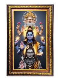 Bramha Vishnu Shiva Digital Golden Balck Color Photo Frame | Hindu Religious Wall Decor | 12x18 Inches - Inspirational Wall Art For Office, Home Decor - Ideal Spiritual Gift (F16490)