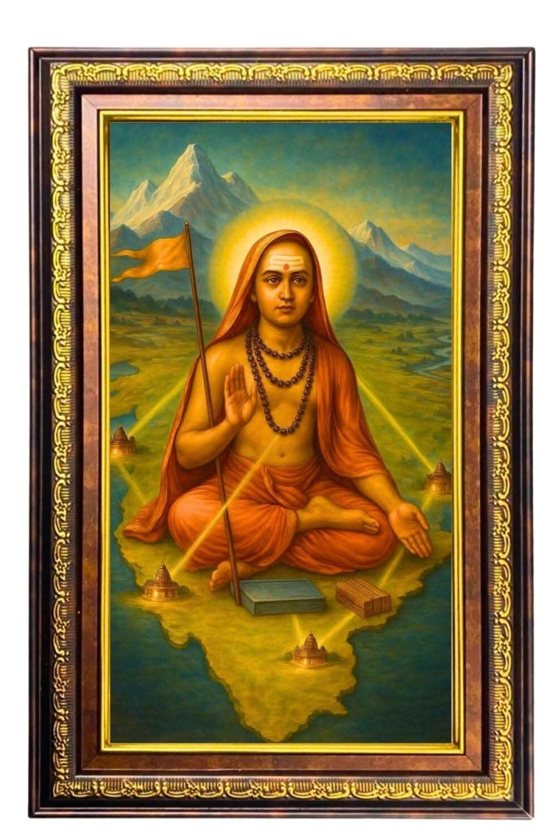 Adhi Shankarcharya Digital Golden Balck Color Photo Frame | Hindu Religious Wall Decor | 10x16 Inches - Inspirational Wall Art For Office, Home Decor - Ideal Spiritual Gift (F16940)