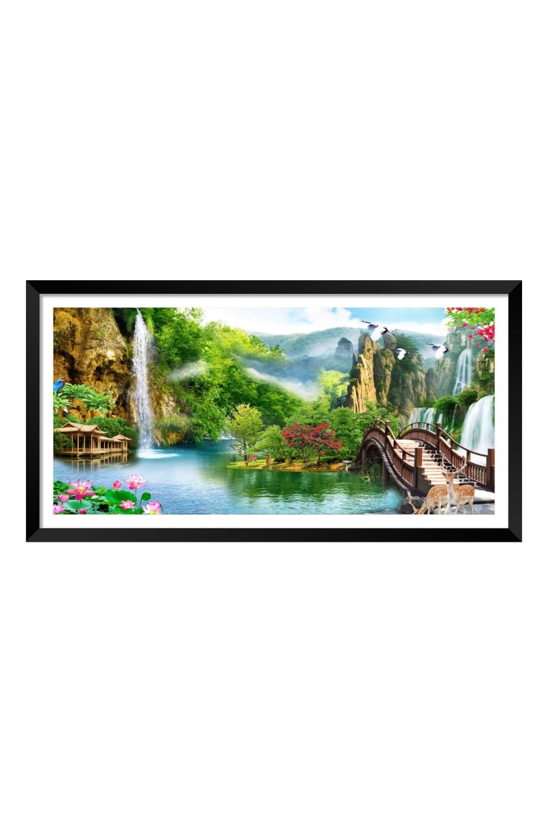 Nature Landscape Floating Frame Scenery Digital Print - (I5896) - 18x36 inch Modern Nature Wall Art for Living Room, Bedroom, Office, Hotels, Drawing Room