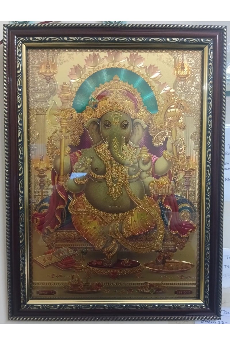 Hitech Sales Lord Sri Ganesha Light Weighted photo Frame Waterproof Acrylic 3d photo with Wooden Frames for Table, Temple Wall, Mandir, Gym, and Outdoor Spaces, Home Decor