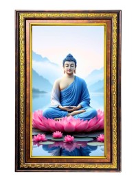 Lord Buddha Digital Golden Balck Color Photo Frame | Hindu Religious Wall Decor | 14x20 Inches - Inspirational Wall Art For Office, Home Decor - Ideal Spiritual Gift (F16839)