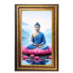 Lord Buddha Digital Golden Balck Color Photo Frame | Hindu Religious Wall Decor | 12x18 Inches - Inspirational Wall Art For Office, Home Decor - Ideal Spiritual Gift (F16839)