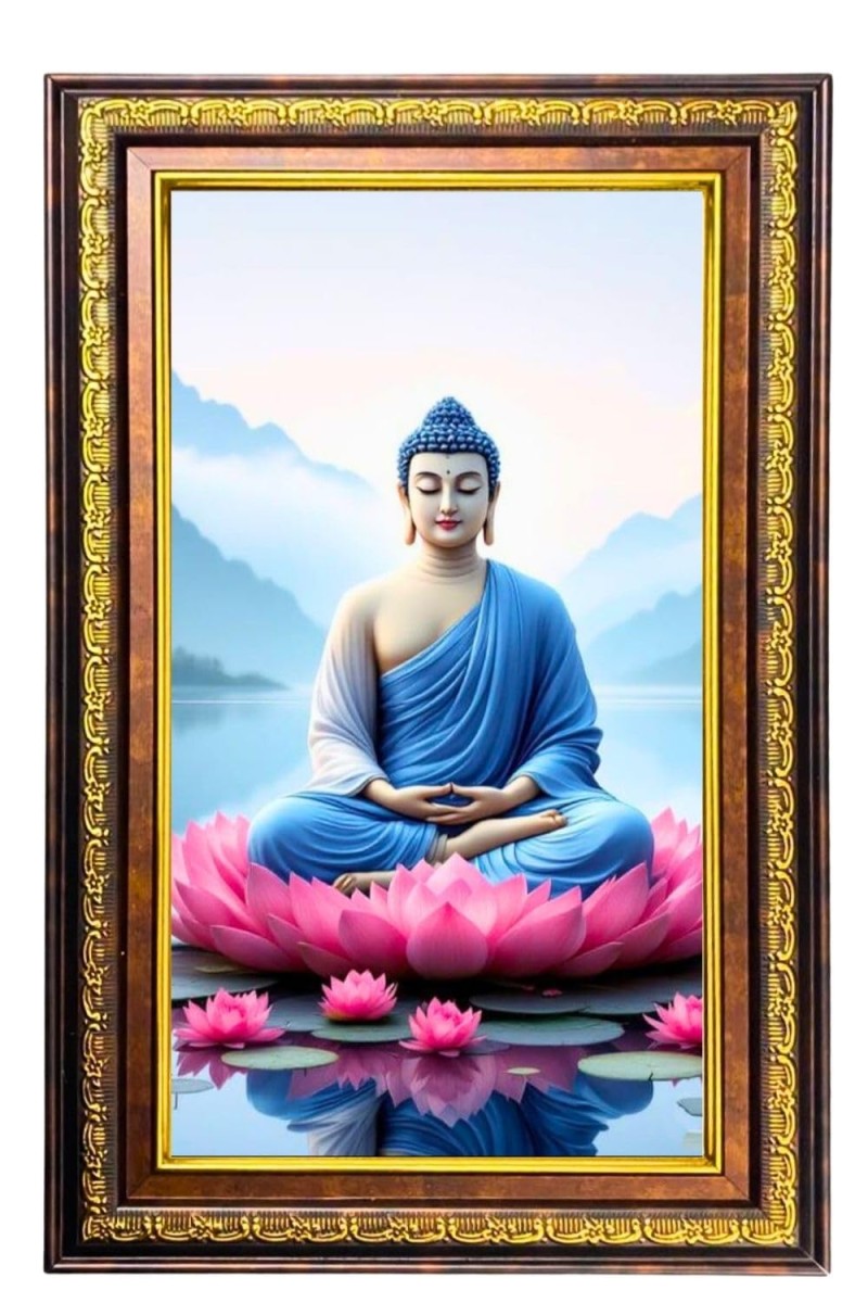 Lord Buddha Digital Golden Balck Color Photo Frame | Hindu Religious Wall Decor | 10x16 Inches - Inspirational Wall Art For Office, Home Decor - Ideal Spiritual Gift (F16839)