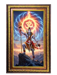 Lord Shiva Digital Golden Balck Color Photo Frame | Hindu Religious Wall Decor | 14x20 Inches - Inspirational Wall Art For Office, Home Decor - Ideal Spiritual Gift (F16849)