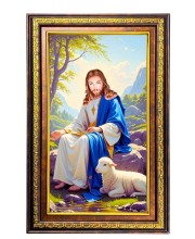 Lord Jesus Digital Golden Balck Color Photo Frame | Hindu Religious Wall Decor | 10x16 Inches - Inspirational Wall Art For Office, Home Decor - Ideal Spiritual Gift (F16736)