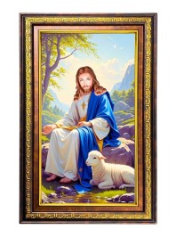 Lord Jesus Digital Golden Balck Color Photo Frame | Hindu Religious Wall Decor | 10x16 Inches - Inspirational Wall Art For Office, Home Decor - Ideal Spiritual Gift (F16736)