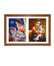 Divine Lord Krishna and Mother Yashoda Colored Photo in One Frame |Wall Art | Perfect for Home, Temple, Puja room or Meditation Room |Spiritual Gift for Devotees