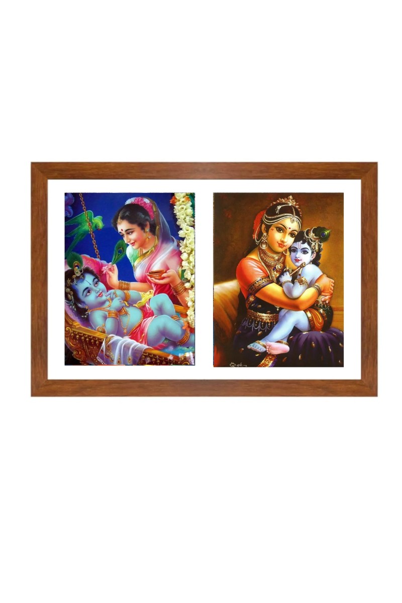Divine Lord Krishna and Mother Yashoda Colored Photo in One Frame |Wall Art | Perfect for Home, Temple, Puja room or Meditation Room |Spiritual Gift for Devotees
