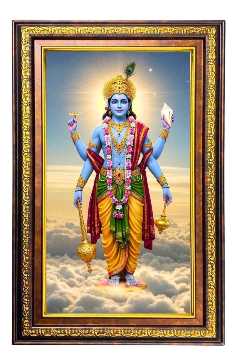 Lord Vishnu Digital Golden Balck Color Photo Frame | Hindu Religious Wall Decor | 12x18 Inches - Inspirational Wall Art For Office, Home Decor - Ideal Spiritual Gift (F16861)
