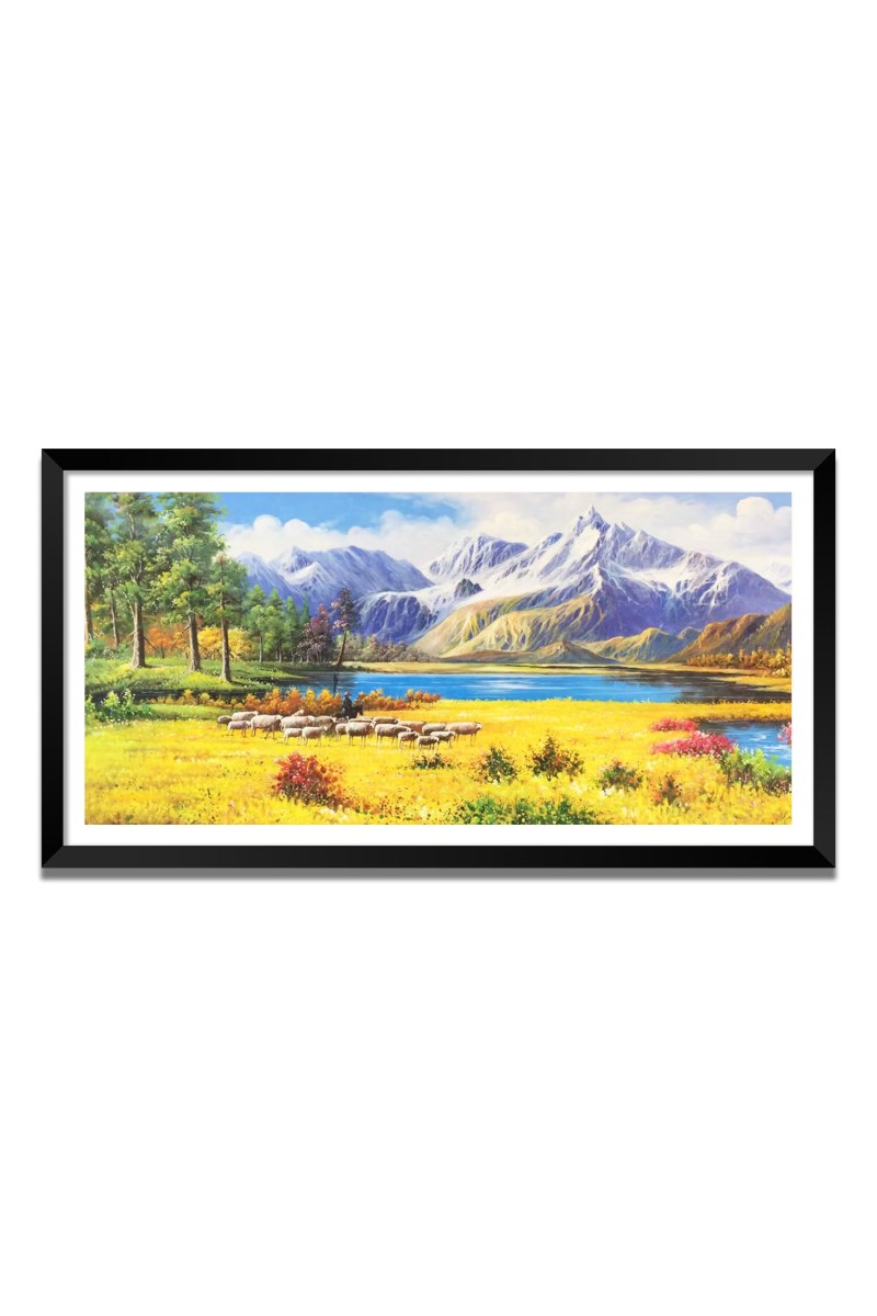 Nature Landscape Floating Frame Scenery Digital Print - (I5609) - 24x48 inch Modern Nature Wall Art for Living Room, Bedroom, Office, Hotels, Drawing Room