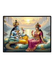 Lord Vishnu And Lakshmi. Laminated Photo - 9x11 Inches, Divine Blessings For Home & Office And Temple Decoration (F16055)
