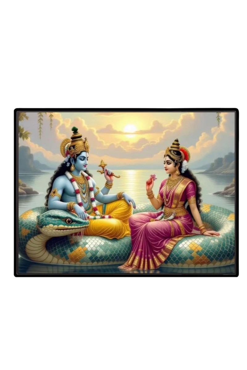 Lord Vishnu And Lakshmi. Laminated Photo - 9x11 Inches, Divine Blessings For Home & Office And Temple Decoration (F16055)