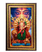 Goddess Durga Digital Golden Balck Color Photo Frame | Hindu Religious Wall Decor | 18x24 Inches - Inspirational Wall Art For Office, Home Decor - Ideal Spiritual Gift (F16905)