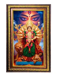 Goddess Durga Digital Golden Balck Color Photo Frame | Hindu Religious Wall Decor | 10x16 Inches - Inspirational Wall Art For Office, Home Decor - Ideal Spiritual Gift (F16905)