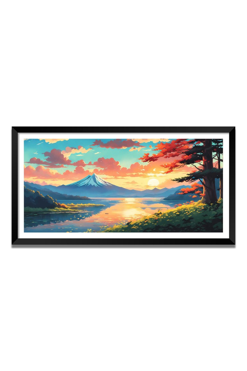 Nature Landscape Floating Frame Scenery Digital Print - (I5767) - 24x48 inch Modern Nature Wall Art for Living Room, Bedroom, Office, Hotels, Drawing Room
