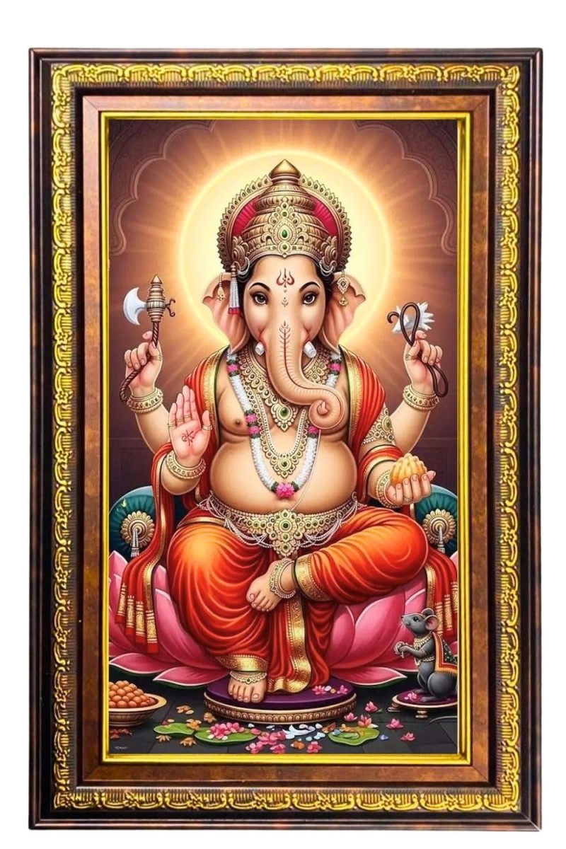 Lord Ganesha Digital Golden Balck Color Photo Frame | Hindu Religious Wall Decor | 10x16 Inches - Inspirational Wall Art For Office, Home Decor - Ideal Spiritual Gift (F16501)