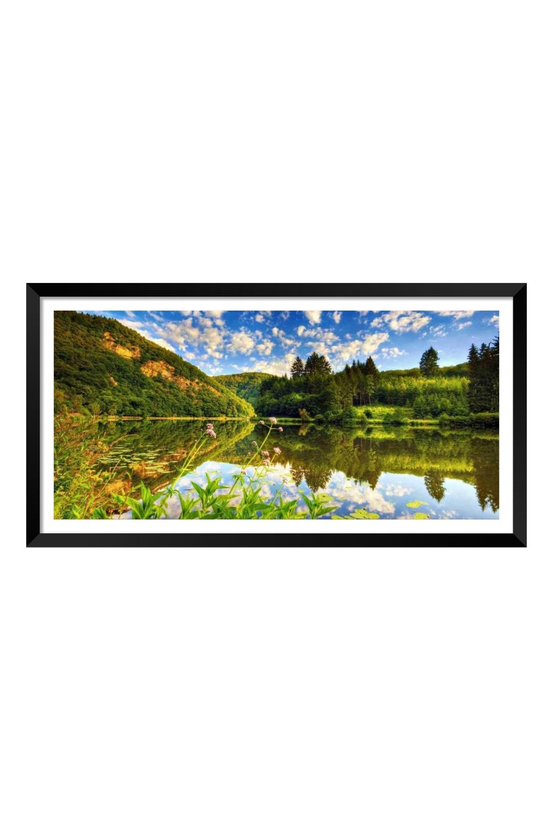Nature Landscape Floating Frame Scenery Digital Print - (I5892) - 24x48 inch Modern Nature Wall Art for Living Room, Bedroom, Office, Hotels, Drawing Room