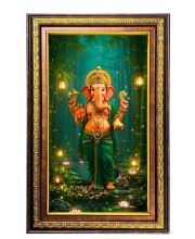 Lord Ganesha Digital Golden Balck Color Photo Frame | Hindu Religious Wall Decor | 10x16 Inches - Inspirational Wall Art For Office, Home Decor - Ideal Spiritual Gift (F16582)