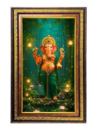 Lord Ganesha Digital Golden Balck Color Photo Frame | Hindu Religious Wall Decor | 14x20 Inches - Inspirational Wall Art For Office, Home Decor - Ideal Spiritual Gift (F16582)