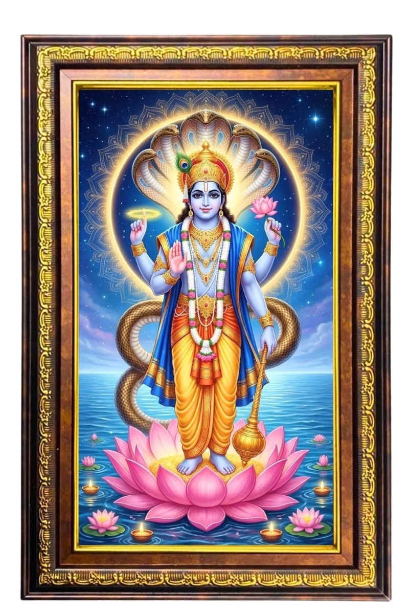 Lord Vishnu Digital Golden Balck Color Photo Frame | Hindu Religious Wall Decor | 16x22 Inches - Inspirational Wall Art For Office, Home Decor - Ideal Spiritual Gift (F16519)