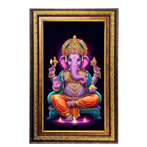Lord Ganesha Digital Golden Balck Color Photo Frame | Hindu Religious Wall Decor | 10x16 Inches - Inspirational Wall Art For Office, Home Decor - Ideal Spiritual Gift (F16659)