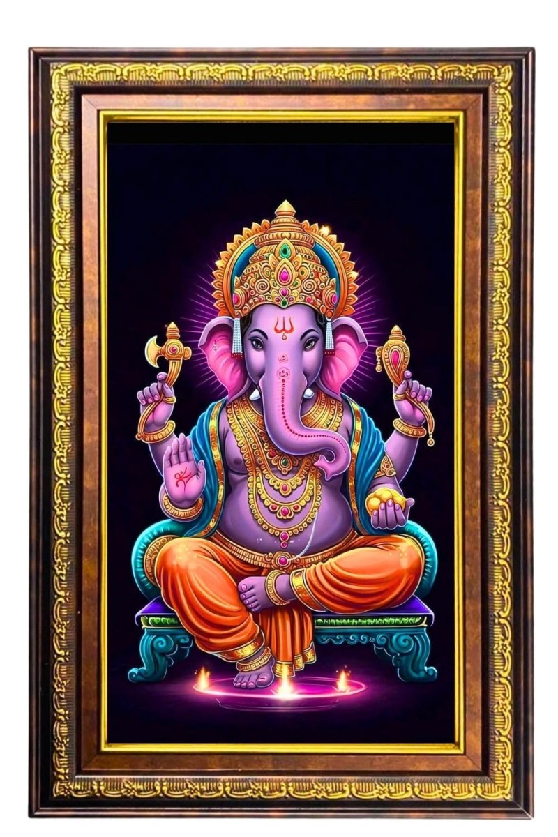 Lord Ganesha Digital Golden Balck Color Photo Frame | Hindu Religious Wall Decor | 10x16 Inches - Inspirational Wall Art For Office, Home Decor - Ideal Spiritual Gift (F16659)
