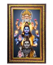 Bramha Vishnu Shiva Digital Golden Balck Color Photo Frame | Hindu Religious Wall Decor | 10x16 Inches - Inspirational Wall Art For Office, Home Decor - Ideal Spiritual Gift (F16661)