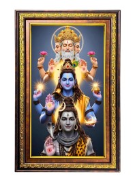 Bramha Vishnu Shiva Digital Golden Balck Color Photo Frame | Hindu Religious Wall Decor | 16x22 Inches - Inspirational Wall Art For Office, Home Decor - Ideal Spiritual Gift (F16661)
