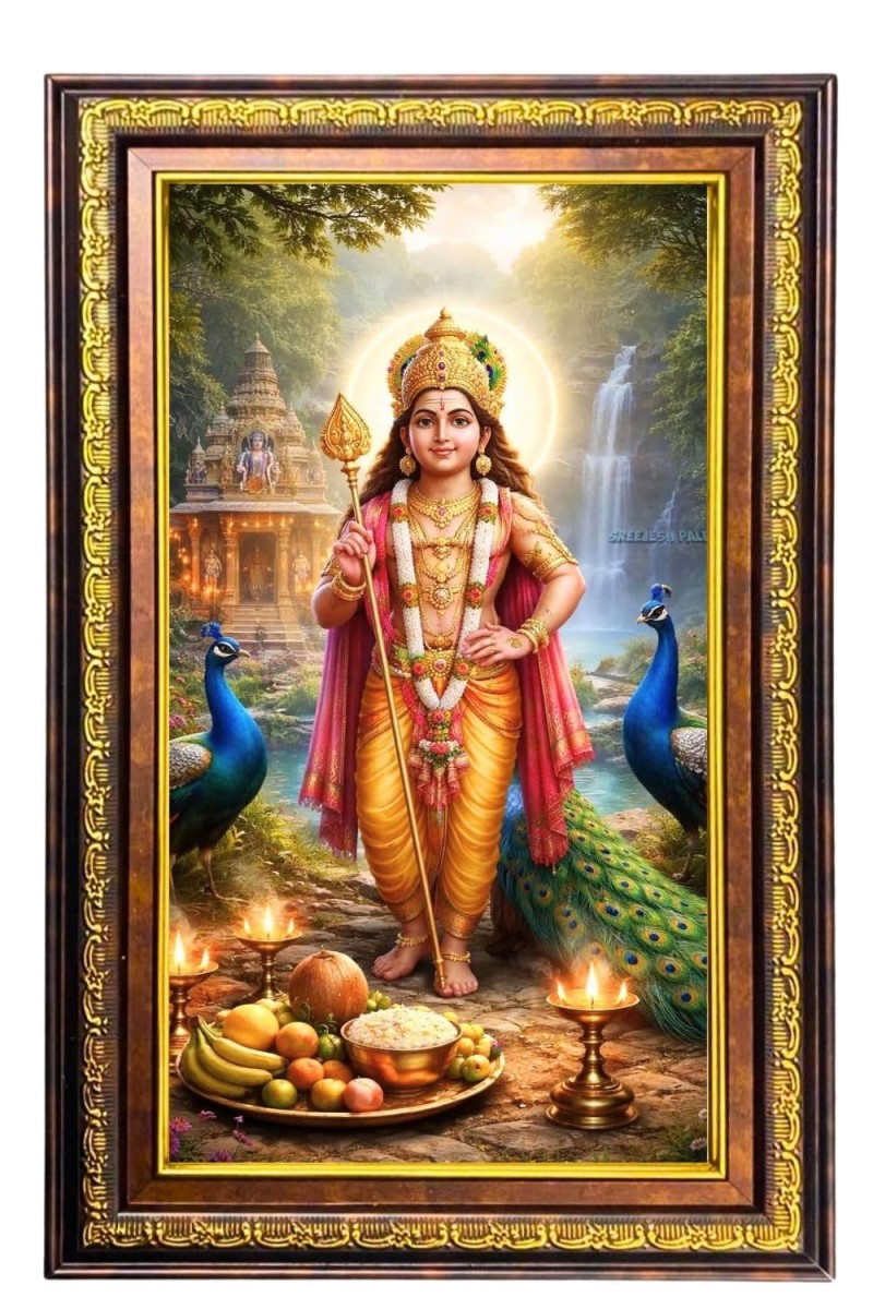 Lord Murugan Digital Golden Balck Color Photo Frame | Hindu Religious Wall Decor | 16x22 Inches - Inspirational Wall Art For Office, Home Decor - Ideal Spiritual Gift (F16484)