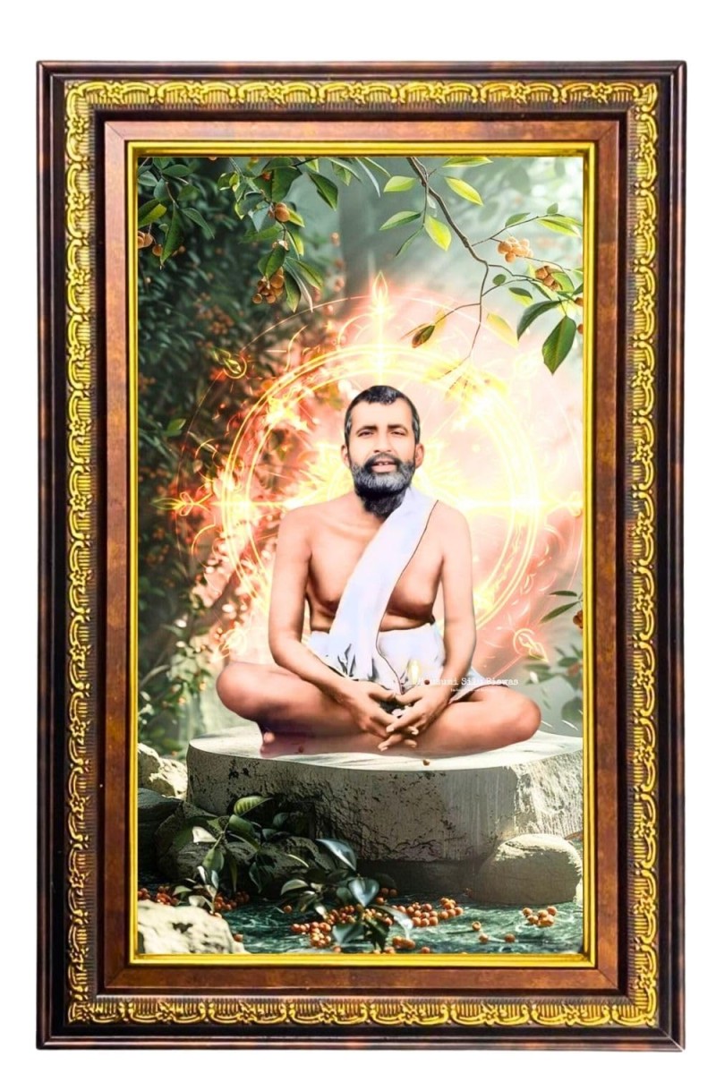Ramakrishna Paramahamsa Digital Golden Balck Color Photo Frame | Hindu Religious Wall Decor | 18x24 Inches - Inspirational Wall Art For Office, Home Decor - Ideal Spiritual Gift (F16620)