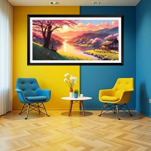 Nature Landscape Floating Frame Scenery Digital Print - (I5655) - 24x36 inch Modern Nature Wall Art for Living Room, Bedroom, Office, Hotels, Drawing Room
