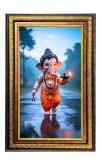 Lord Ganesha Digital Golden Balck Color Photo Frame | Hindu Religious Wall Decor | 10x16 Inches - Inspirational Wall Art For Office, Home Decor - Ideal Spiritual Gift (F16829)