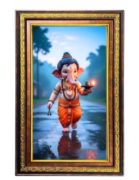 Lord Ganesha Digital Golden Balck Color Photo Frame | Hindu Religious Wall Decor | 12x18 Inches - Inspirational Wall Art For Office, Home Decor - Ideal Spiritual Gift (F16829)