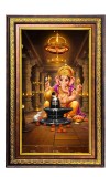 Lord Ganesha Digital Golden Balck Color Photo Frame | Hindu Religious Wall Decor | 10x16 Inches - Inspirational Wall Art For Office, Home Decor - Ideal Spiritual Gift (F16884)
