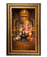 Lord Ganesha Digital Golden Balck Color Photo Frame | Hindu Religious Wall Decor | 10x16 Inches - Inspirational Wall Art For Office, Home Decor - Ideal Spiritual Gift (F16884)