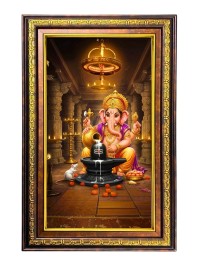 Lord Ganesha Digital Golden Balck Color Photo Frame | Hindu Religious Wall Decor | 12x18 Inches - Inspirational Wall Art For Office, Home Decor - Ideal Spiritual Gift (F16884)